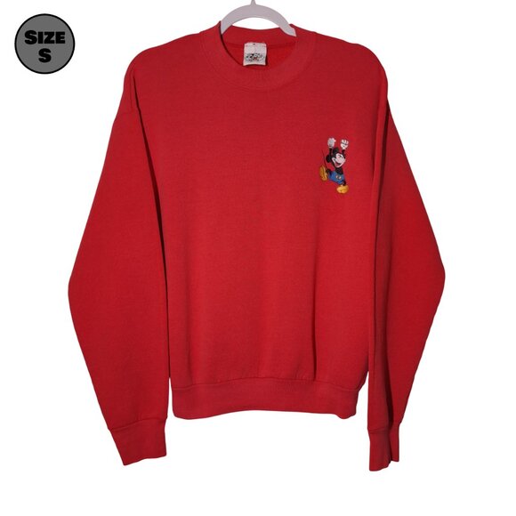 VINTAGE Mickey & Co Cheering Mickey USED Sweatshirt (DISTRESSED, S, Embroidered) - Picture 1 of 10